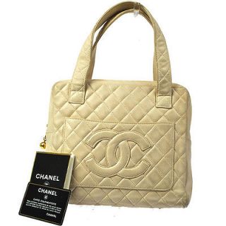Authentic CHANEL Quilted Hobo Hand Bag Ivory CC Vintage J02112