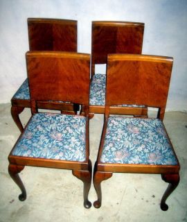   ART DECO WALNUT PANEL BACK DINING ROOM KITCHEN CHAIRS QUEEN ANNE 4