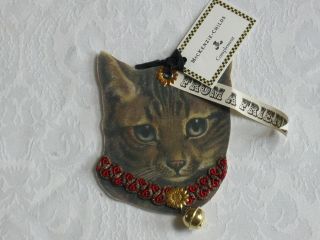 Mackenzie Childs Complement VINTAGE BROWN CAT HEAD GIFT TAGS ORNAMENTS 