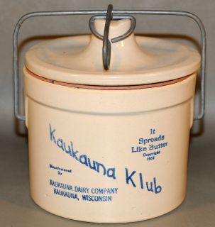 Vintage KAUKAUNA KLUB CHEESE CROCK w/LID RUBBER AND STEEL CLASP