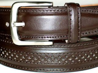 Mens BROWN Leather CASUAL DESIGN Dress Belt Silver Buckle 32 34 x 1 