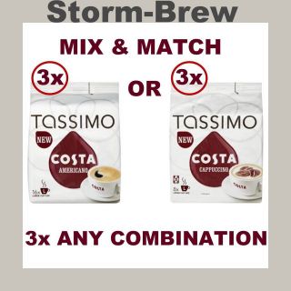 3x TASSIMO COSTA AMERICANO or CAPPUCCINO FULL T DISC PACKS. COFFEE 