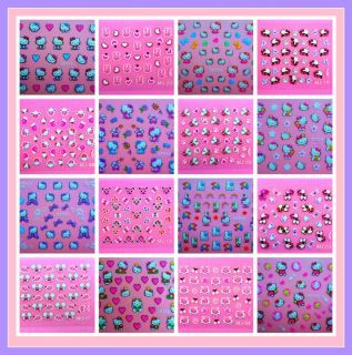 NEW SPARKLY HELLO KITTY 3D NAIL/DECAL/STICKERS~30 DESIGNS NEW CARTOON 