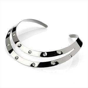 Hematite Silver Crystal Choker Collar Necklace Bib Torque Torc Chain 