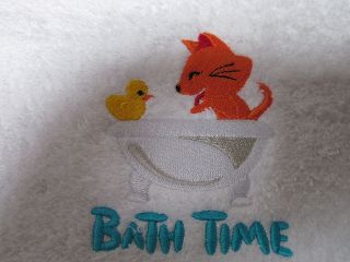Personalised Bath Time Towels Embroidered with Kitty & Yellow Duck