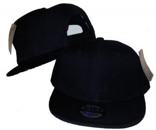 Plain Blank SNAPBACK All Black Cap Hat Flat Bill Out WE DO CUSTOM 