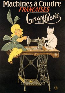 SEWING MACHINE CAT MACHINES COUDRE FRENCH REPRO POSTER
