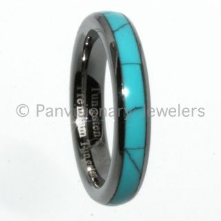 4mm Unisex Dome Shaped Turquoise Colored Shell Inlay Tungsten Ring 