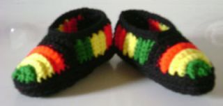 NEW CHILDRENS RASTA REGGAE HOUSE SHOES ~ HAND CROCHETED ~ ONE OF A 