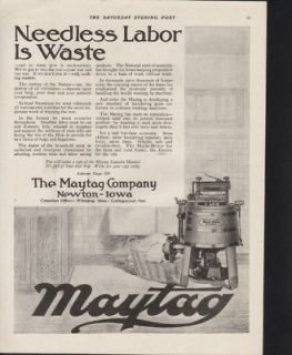 1918 MAYTAG WASHING MACHINE LAUNDRY BASKET HOUSEWIFE AD