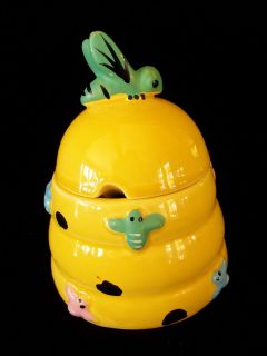 Charming Vintage Bee Honey Pot Yellow w/ Bee handle Japan