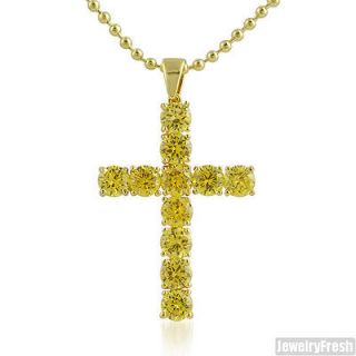 Gold Plated 9.25 CTW CZ Canary Cubic Zirconia Mini Cross With Chain
