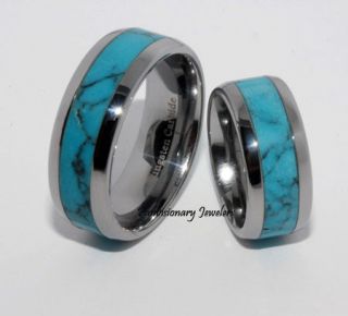   Turquoise Colored Shell Inlay Tungsten Ring 1302J Size 4   11 8MM