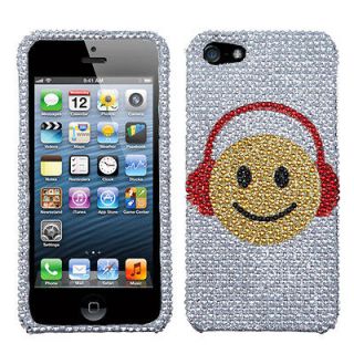   APPLE iPhone 5 Phone Case Cover Bling Rhinestones Music Smiles Diamond