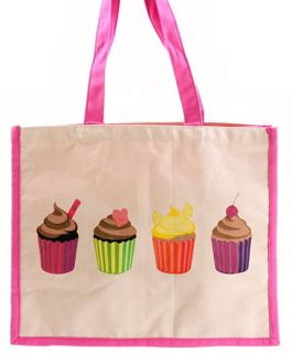 Canvas & Cotton Tote Shopping Bag, Cupcakes, Beach Huts or Lighthouse