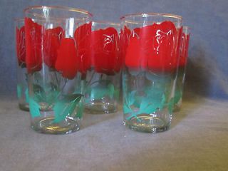 VINTAGE SET OF 5 LIBBEY 9 OUNCE DRINKING GLASSES WITH ROSE PATTERN