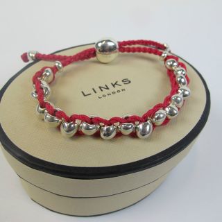   GENUINE Links of London Silver & Pink Beaded Friendship Bracelet sc3