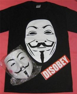 NEW V FOR VENDETTA ANONYMOUS MASK T SHIRT DISOBEY PACK OCCUPY OWS 