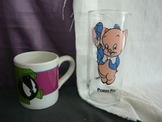 VINTAGE LOONEY TUNES GLASS CUP MARVIN THE MARTIAN GIBSON PORKY PIG 