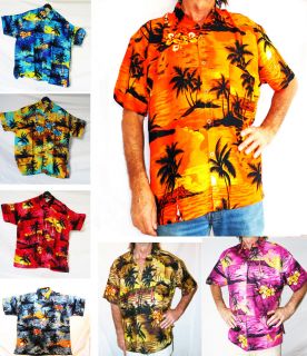 LOUD HAWAIIAN MENS SHIRT WITH PALM TREES, SUNSETS HIBISCUS, STAG Night 
