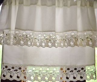   COTTAGE CHIC White EMBROIDERED Drape Panels With Build In Valance