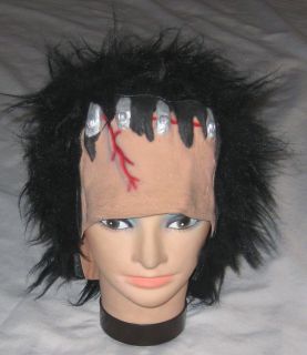 Black Hair w Bolts Monster Halloween Costume Hat Wig