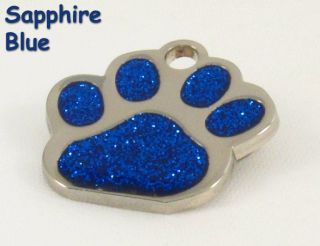   Paw Print Pet ID Tag Custom Diamond Engraved Dog Cat Personalized