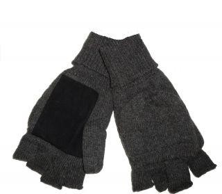 Mens Thermal Insulation Knit Fingerless Mitten Winter Gloves W/ Thumb 