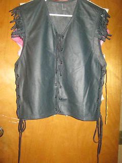 New Native American Cree Black Leather Lace Fringe Shirt Top Vest 