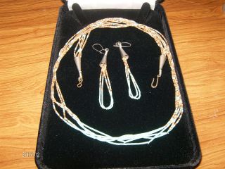 HEISHI NECKLACE AND EARRING SET WITH STERLING ENDS AND TIPS