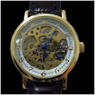 Vintage Style 60 S Mens Skeletons Watch Yellow Golden Plated Case 