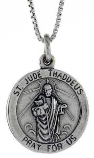 Sterling Silver St. Jude Pendant , 0.8 mm,18 inch Italian Box Chain # 