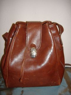 Valentina Cognac Tan Italian Leather Drawstring Shoulder Bag L