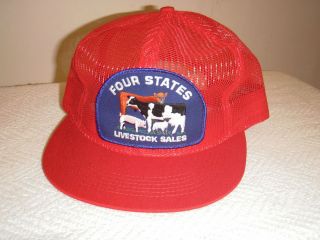 New Red Four States Livestock Sales Famer Baseball Hat Trucker Cap Cow 