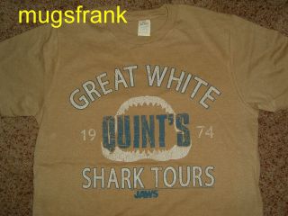 New Jaws Movie Quints Great White Shark Tours Tan T Shirt