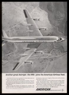 1962 American Airlines Convair 990 jet plane photo vintage print ad