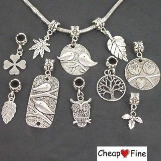   Tibetan silver Owl & Leaf & Bird & Flower & Tree DANGLE Charms Beads