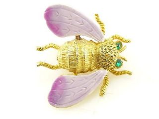   Goldtone Purple Enamel and Rhinestone Bumble Bee Fly Bug Brooch R