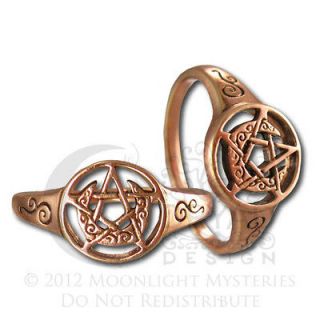   Crescent Moon Pentacle Pentagram Ring  Dryad Design  Wiccan Pagan