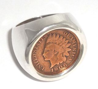 Womens Sterling Silver Coin Ring with Indian Head Penny