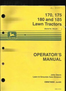 JOHN DEERE 170,175,180 AND 185 LAWN TRACTORS OPERATORS MANUAL