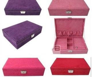 Fashion womens Large Velvet Jewelry Ring Storage Box Case 4 Colors