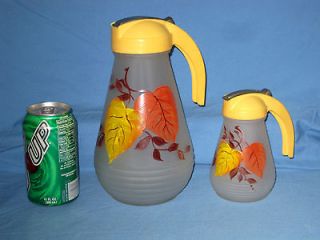  Hand Painted Autumn/Fall Leaves Glass Syrup Dispenser Pitcher W/Lids