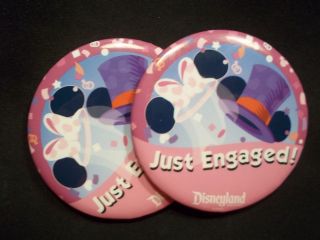 JUST ENGAGED BUTTONS OR WEDDING SET OF 6 DISNEYLAND BUTTONS**