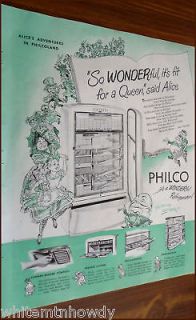 1948 ALICE in WONDERLAND~Phi​lco Refrigerator Kitchen AD