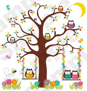   OWL TREE BUTTERFLY BABY NURSERY KIDS ROOM WALL MURAL STICKERS DECALS