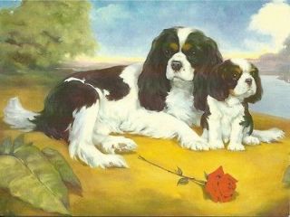 Tri Mom and Puppy Cavalier King Charles Spaniel blank note card