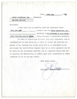 Steve McQueen Signed Document/Contract From 1960