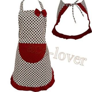  Cute Canvas Kitchen Apron with Pocket for Cooking Dot Pattern 2 Colors