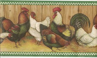 Country Kitchen Wallpaper Border / Roosters Wall Border/ Green Trim